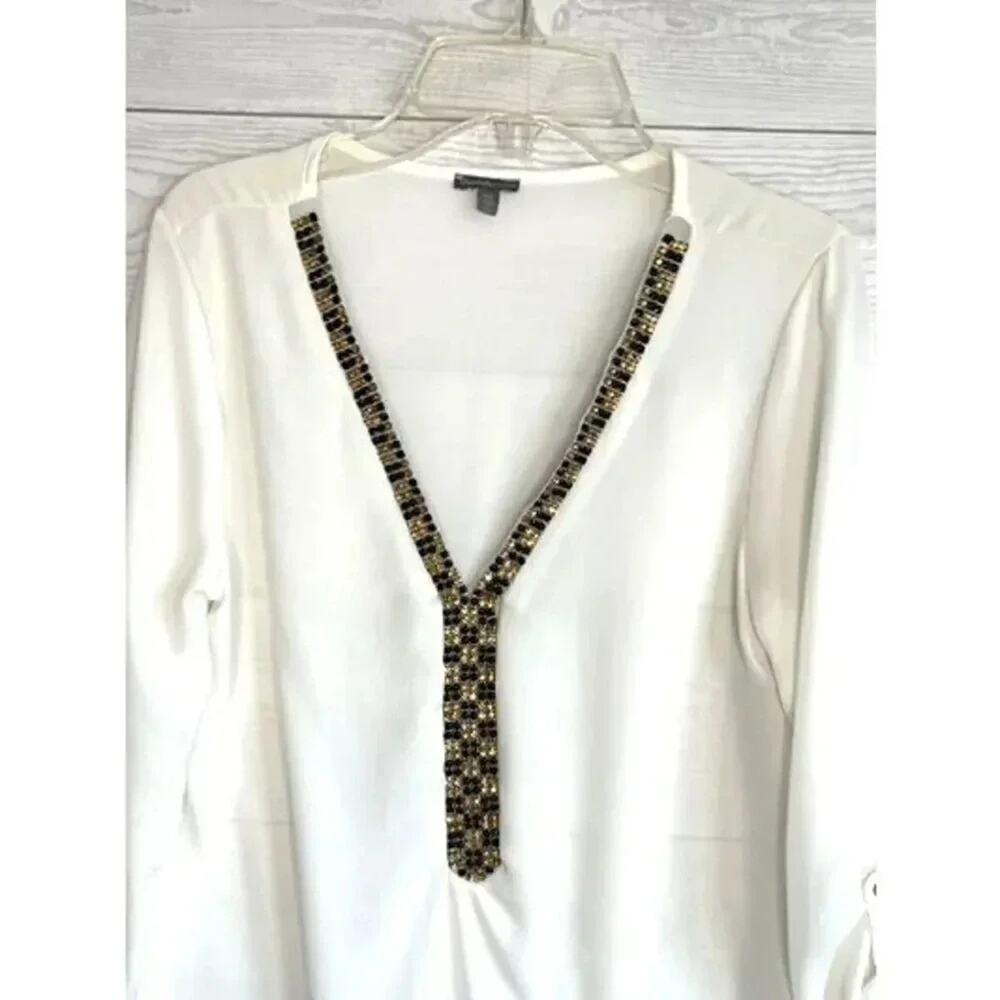 Charlotte Russe White Sheer Rhinestone Embellished Boho Y2k Blouse - Size XS